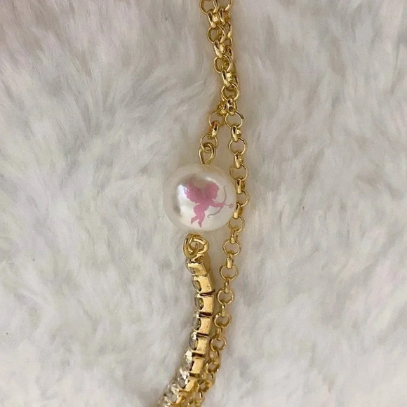 Betsey Johnson Faux Pearl & Pink Rhinestone Red Heart Necklace - Picture 7 of 9